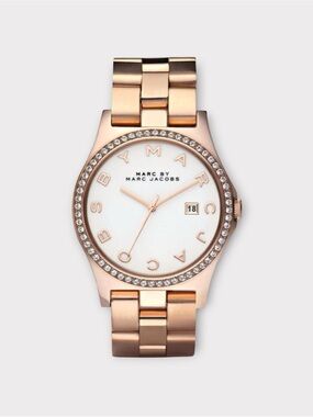 MARC BY MARC JACOBS MBM3079 Rose Gold Crystal Bezel Watch Logo Dial